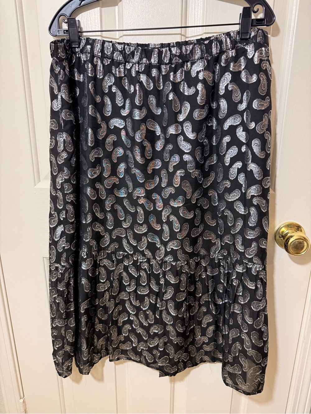 Michael Kors Black Midi Skirt with Silver Paisley